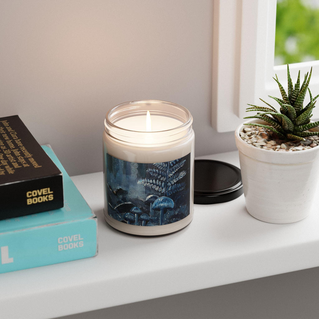 Forest Mushroom Soy Candle, Blue Gray Cozy Home Decor, 9oz