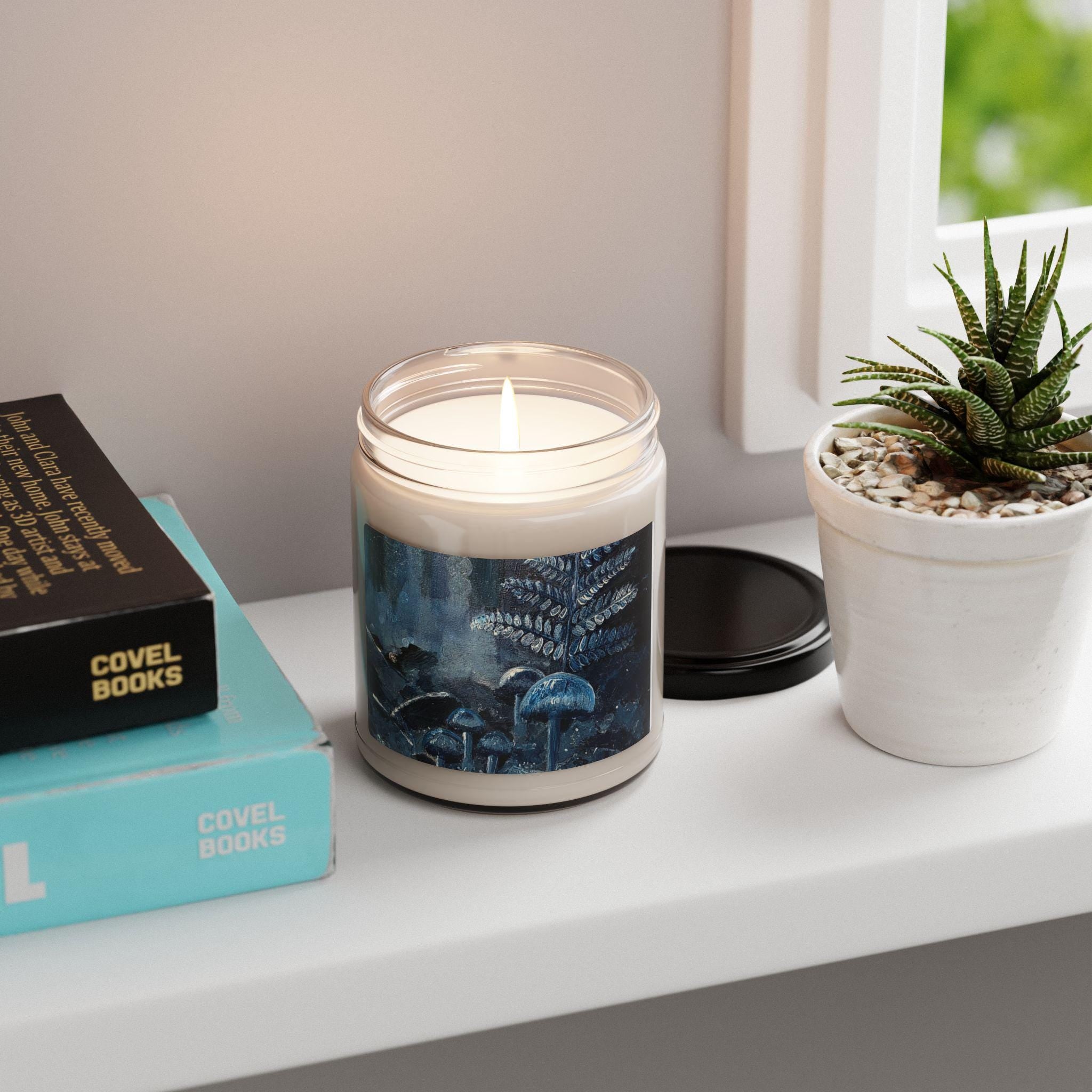 Forest Mushroom Soy Candle, Blue Gray Cozy Home Decor, 9oz