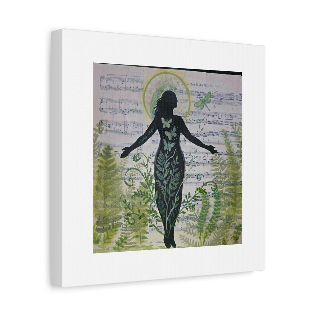 Botanical Dragonfly Silhouette Canvas Print, Healing Mixed Media Wall Art