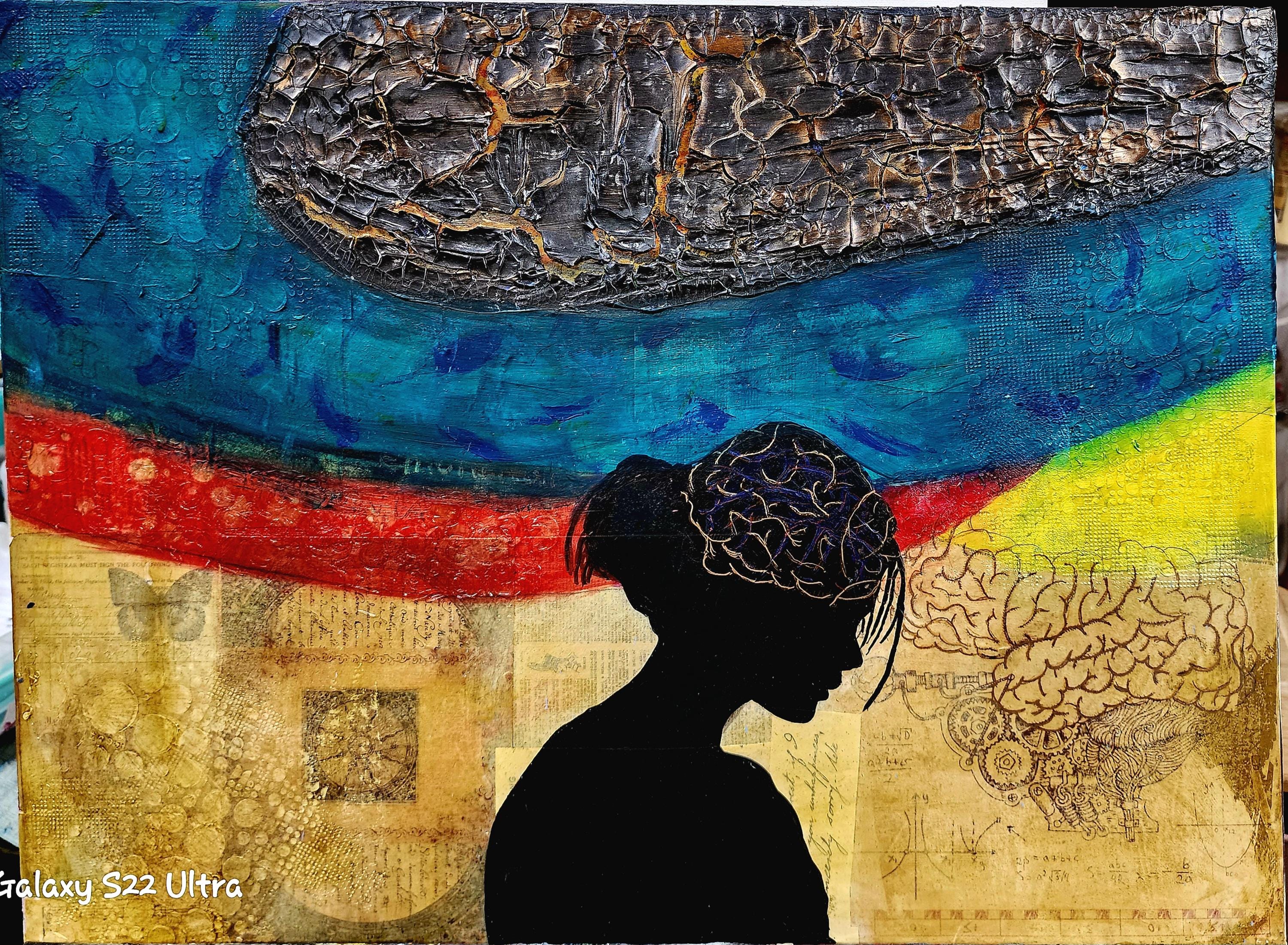 Brainstorm Acrylic Painting: Anxiety Art, Silhouette Portrait