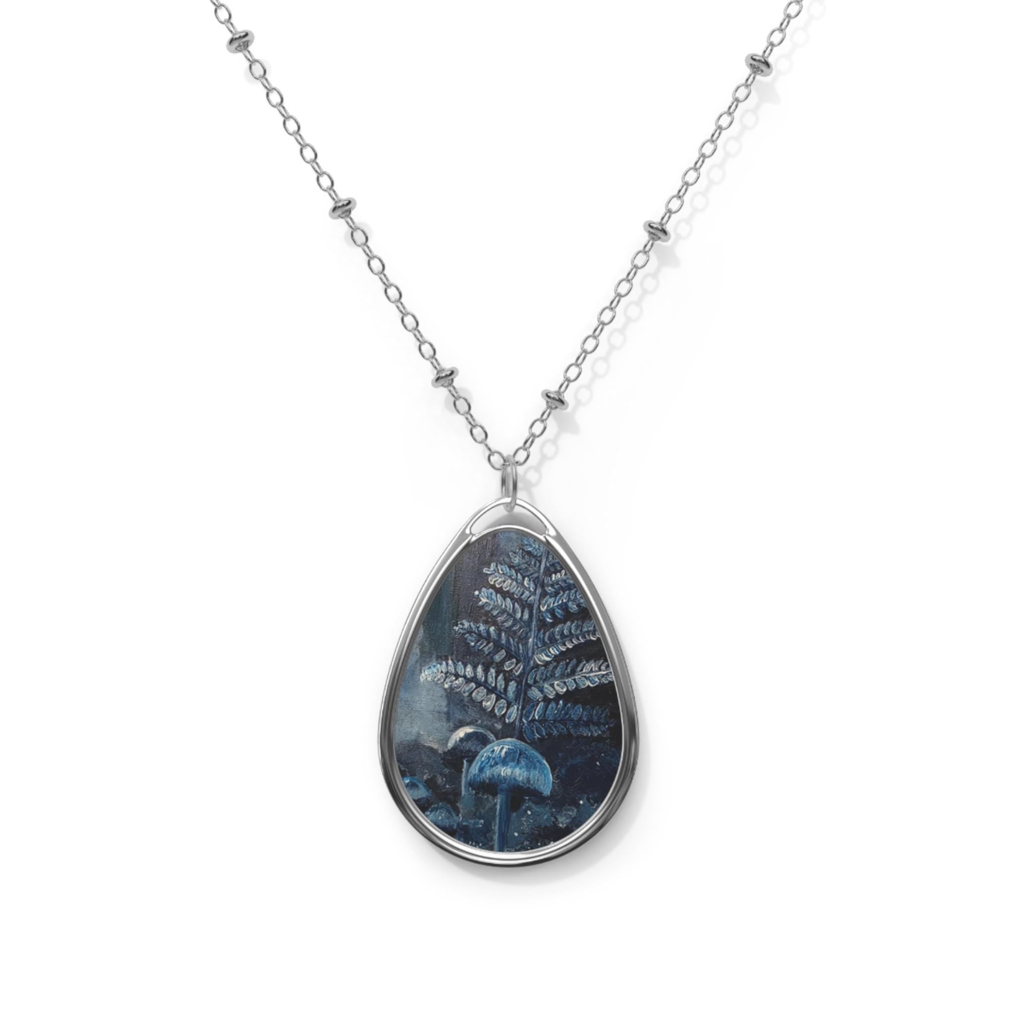 Ellipse Pendant Necklace, Zinc Alloy Chain, Butterfly Print