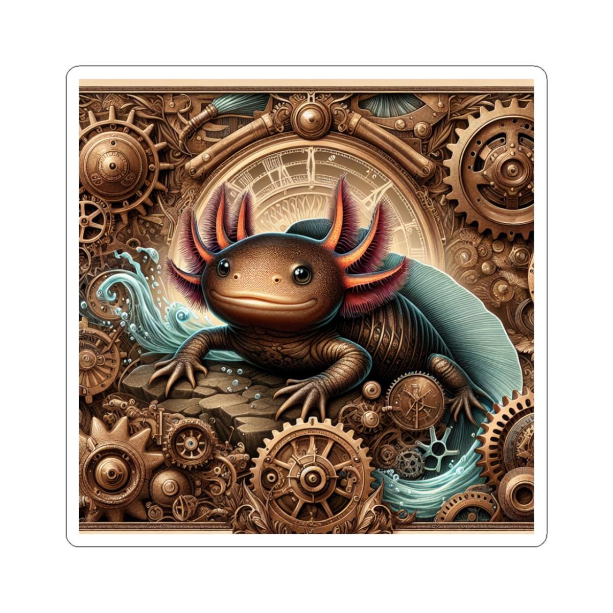Steampunk Axolotl Sticker | Glossy Vinyl Decal, Laptop Decor