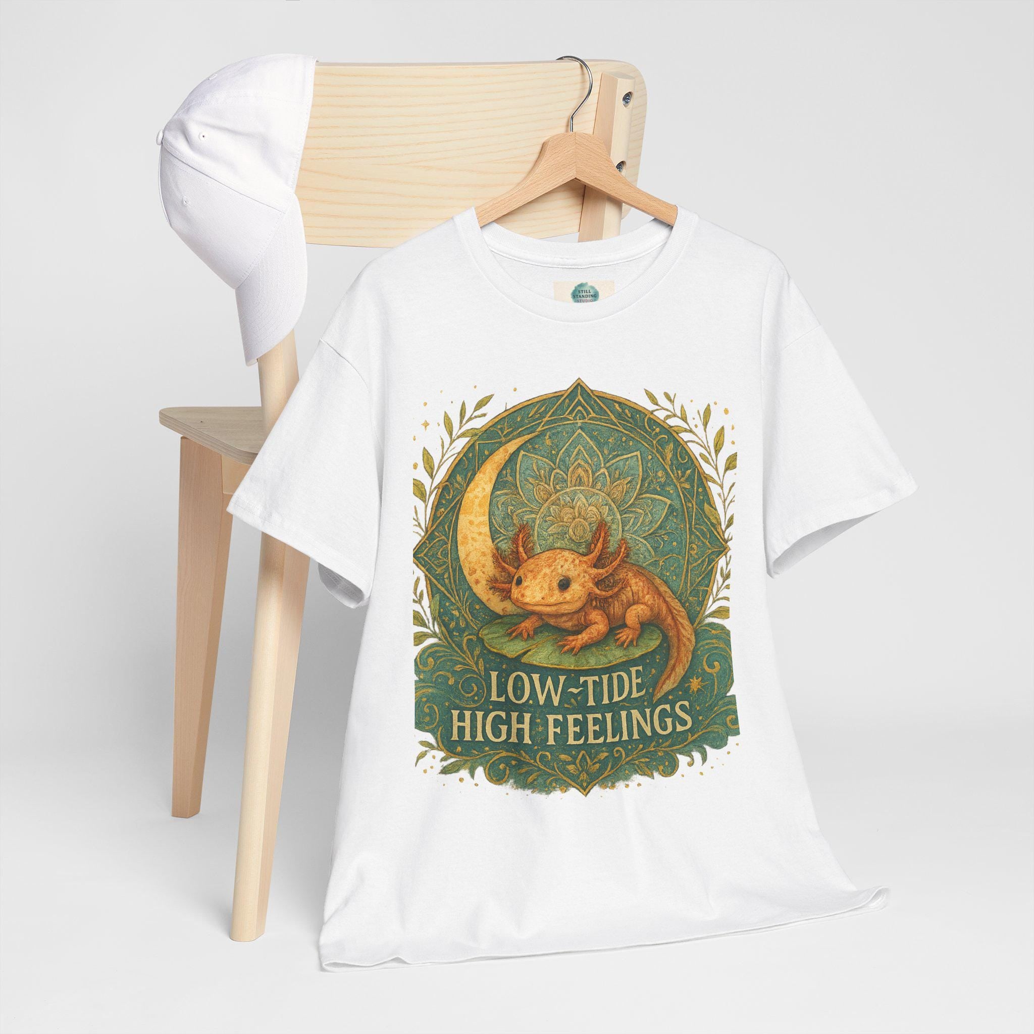 Axolotl Heavy Cotton Tee, Low-Tide High Feelings, Unisex Shirt