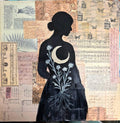 Moongarden Mixed Media Art: Woman, Moon, Botanical Collage