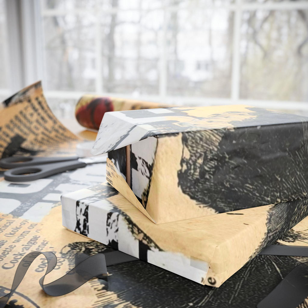 Vintage Butterfly Collage Wrapping Paper | Vintage Newsprint Floral