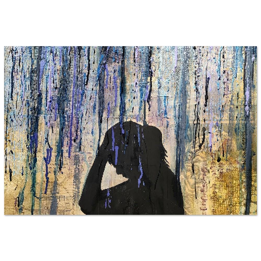 Sorrowful Silhouette Foam Print - Grief & Emotion | Mixed Media Art Home Decor
