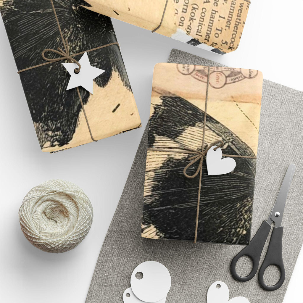 Vintage Butterfly Collage Wrapping Paper | Vintage Newsprint Floral