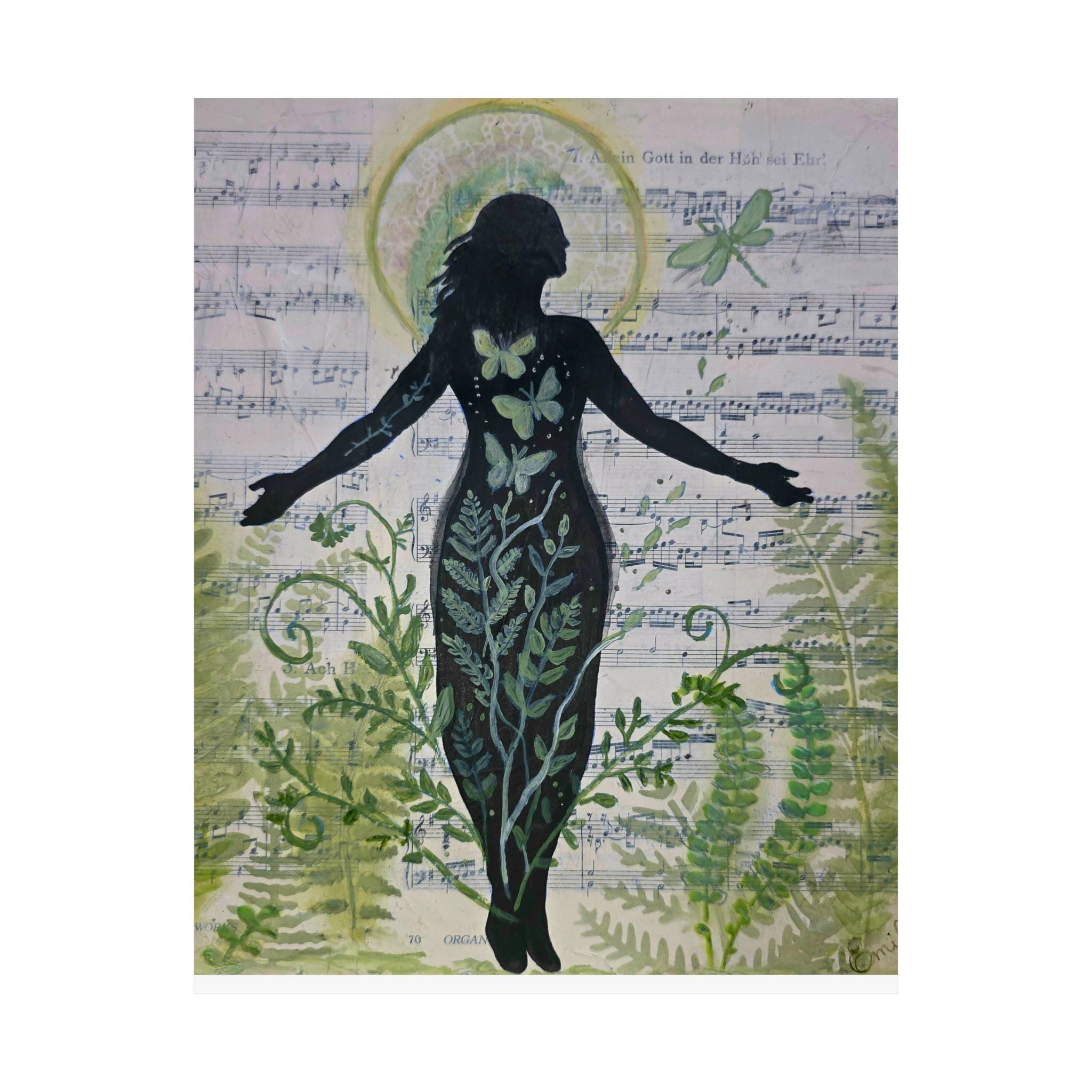 Nature Goddess Satin Poster, Butterfly Print, Botanical Home Decor