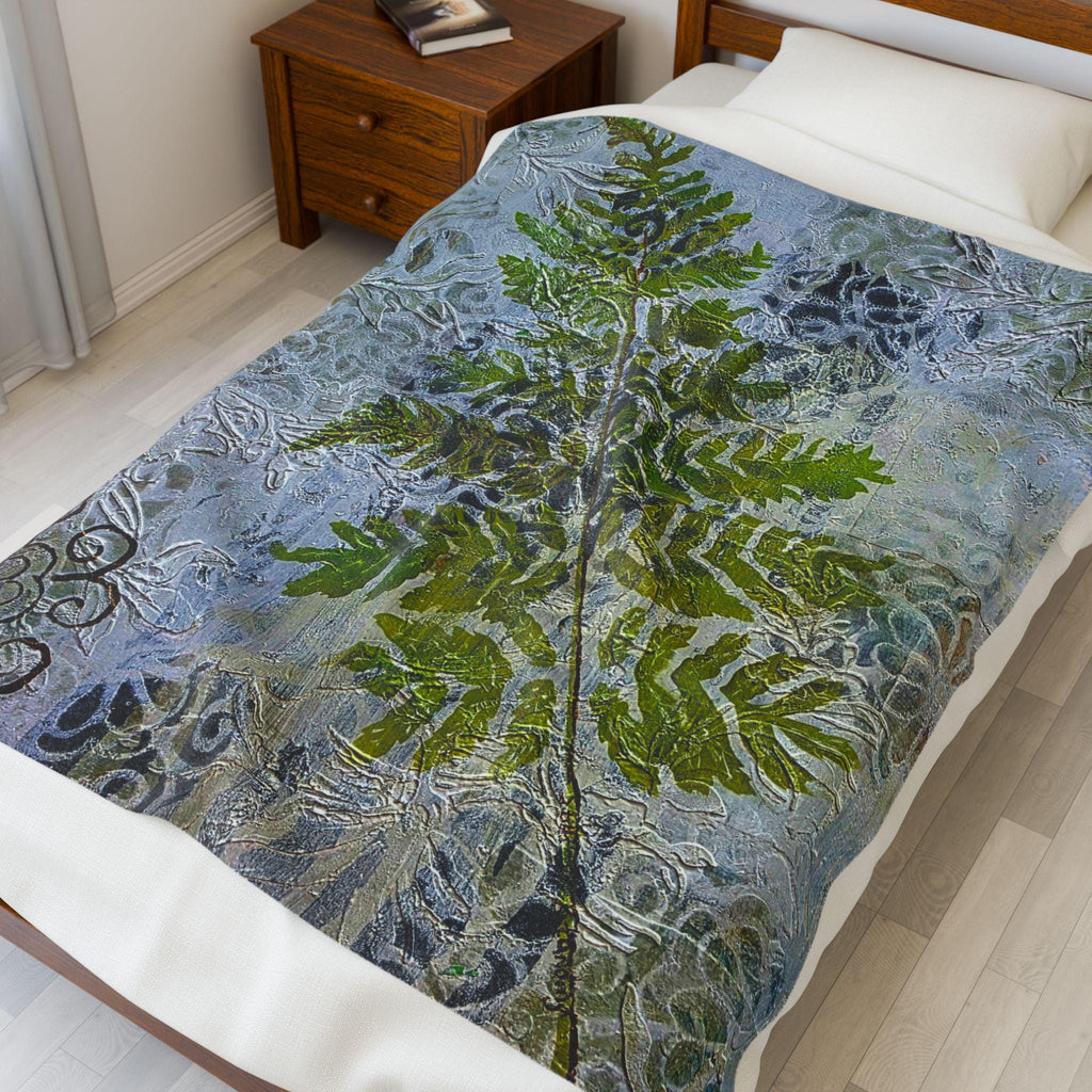 Fern Frond Velveteen Plush Blanket, Botanical Home Decor