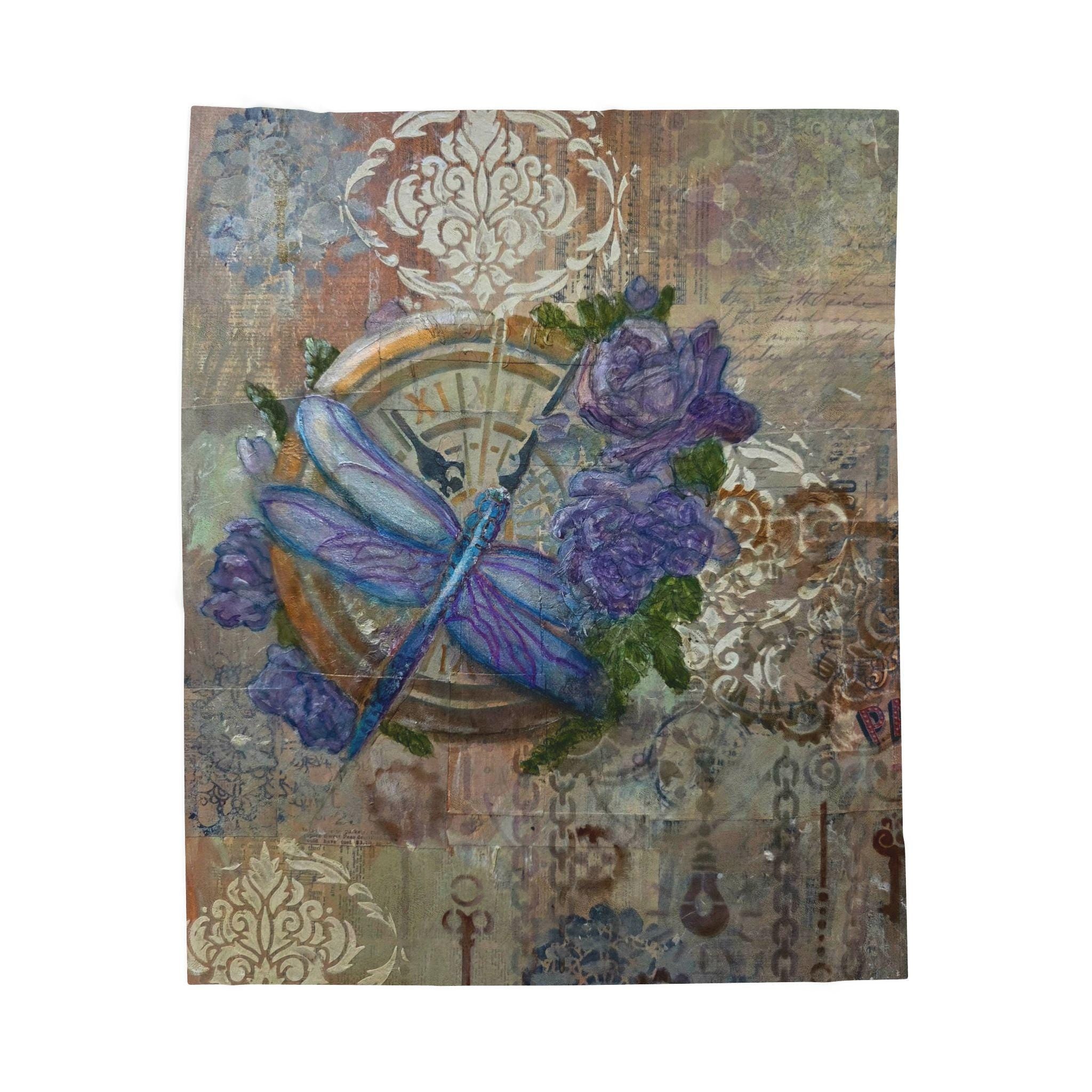 Purple Dragonfly Velveteen Plush Blanket | Boho Home Decor Throw