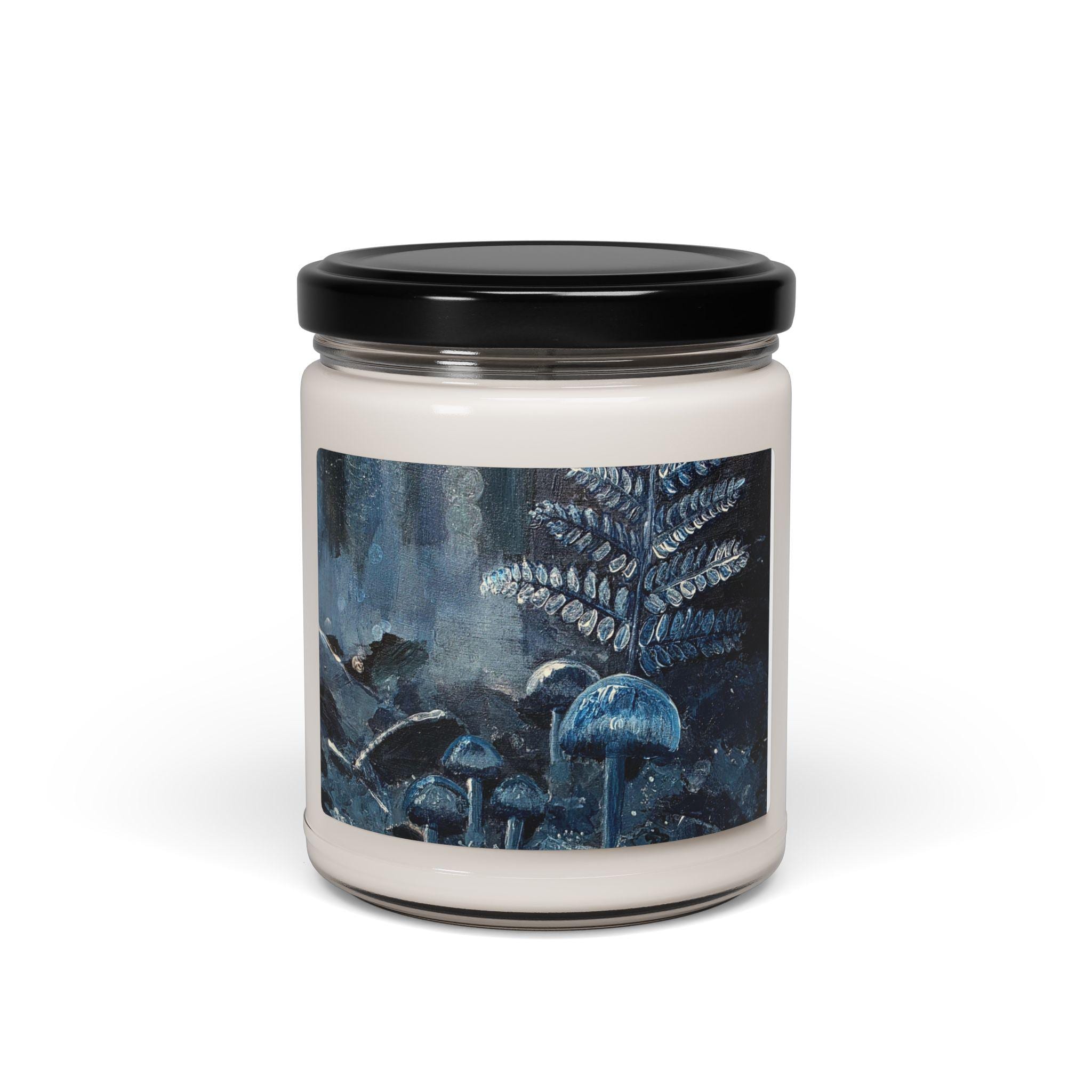 Forest Mushroom Soy Candle, Blue Gray Cozy Home Decor, 9oz