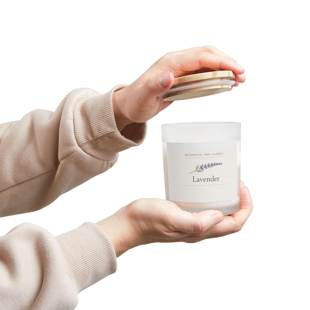 Lavender Botanical Soy Candle | Frosted Jar, Maple Lid, Coconut Wax, Relaxation