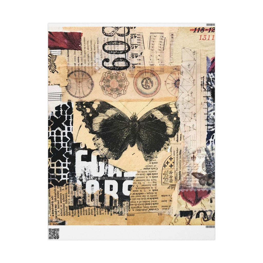 Vintage Butterfly Collage Wrapping Paper | Vintage Newsprint Floral