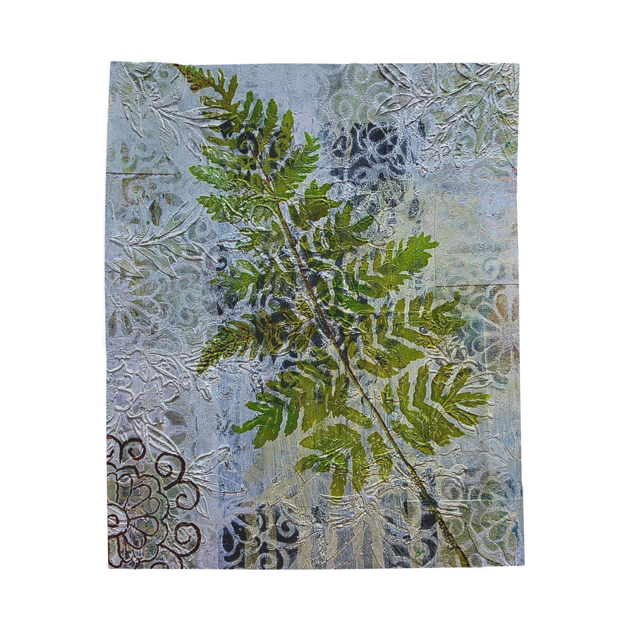 Fern Frond Velveteen Plush Blanket, Botanical Home Decor