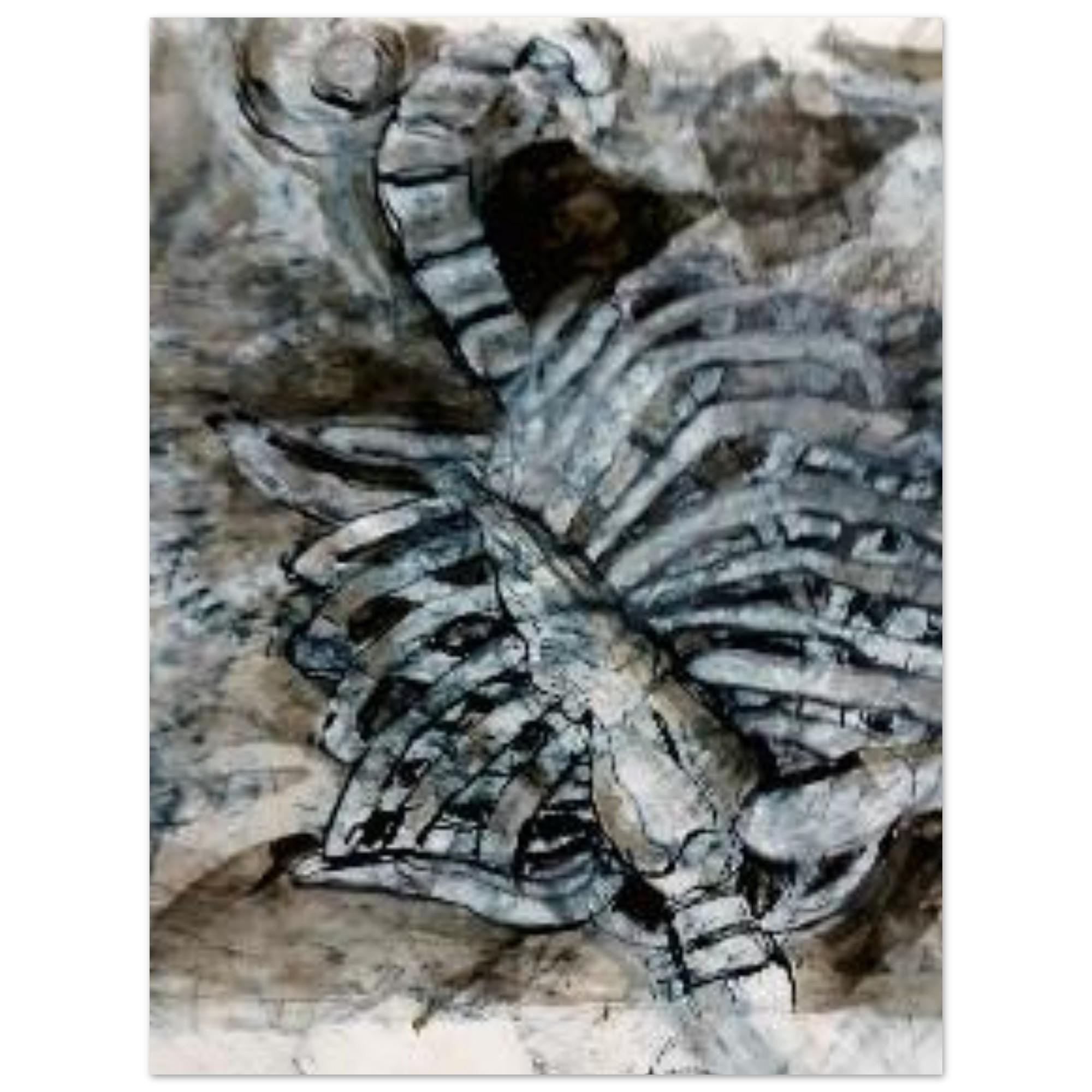 Skeleton Ribcage Foam Print - Unique India Ink Artwork for Modern Decor