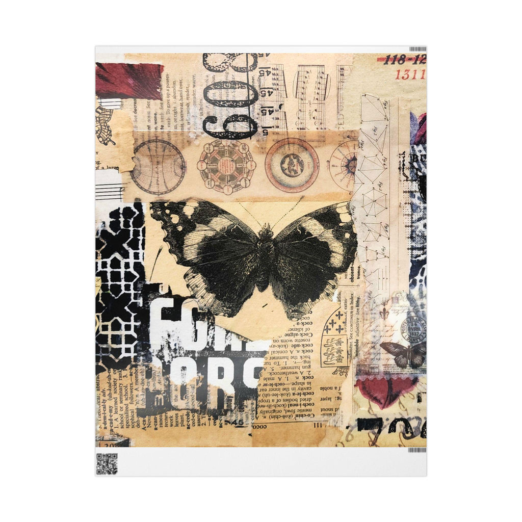 Vintage Butterfly Collage Wrapping Paper | Vintage Newsprint Floral