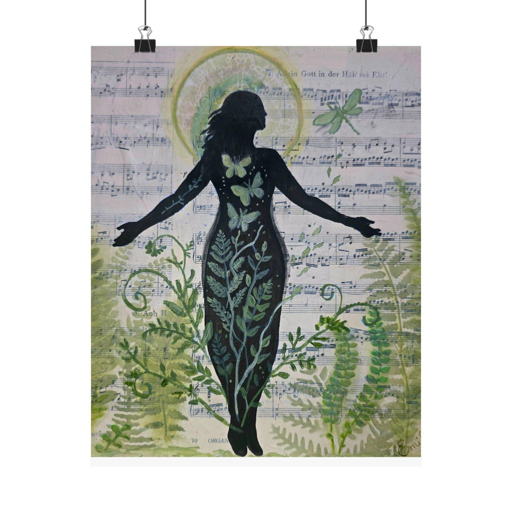 Nature Goddess Satin Poster, Butterfly Print, Botanical Home Decor