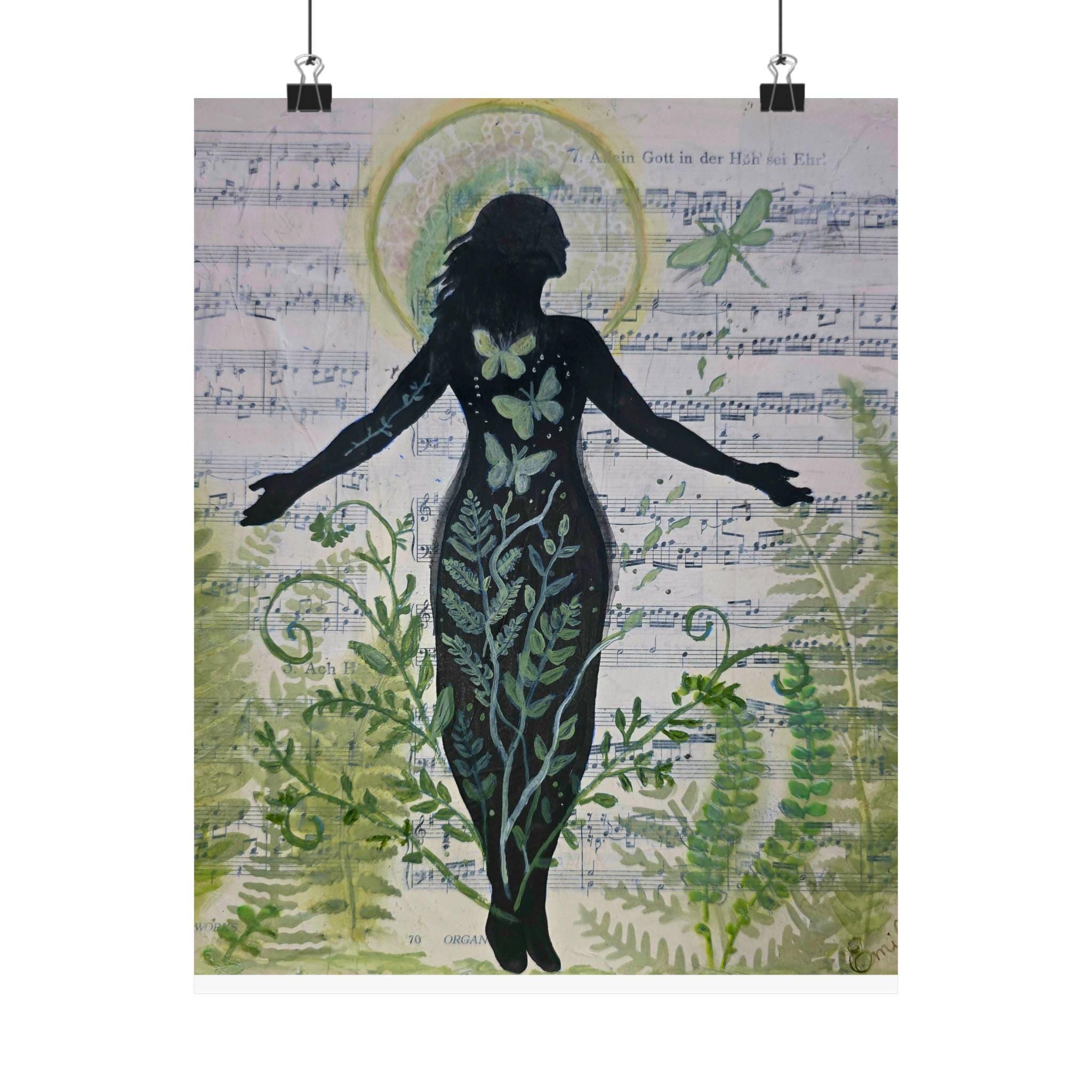 Nature Goddess Satin Poster, Butterfly Print, Botanical Home Decor