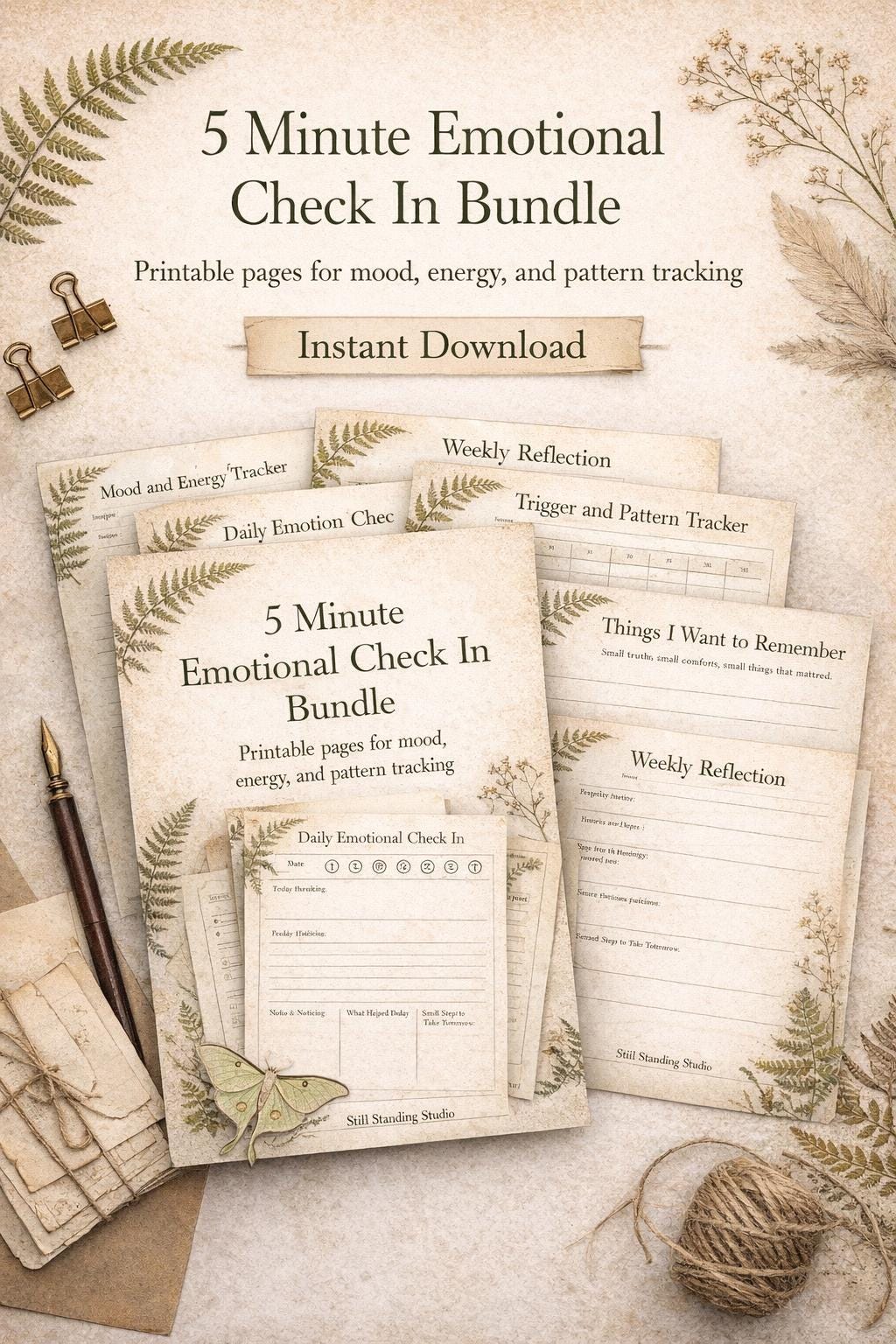 5-Minute Emotional Check-In Bundle | Printable Mood & Journal Set