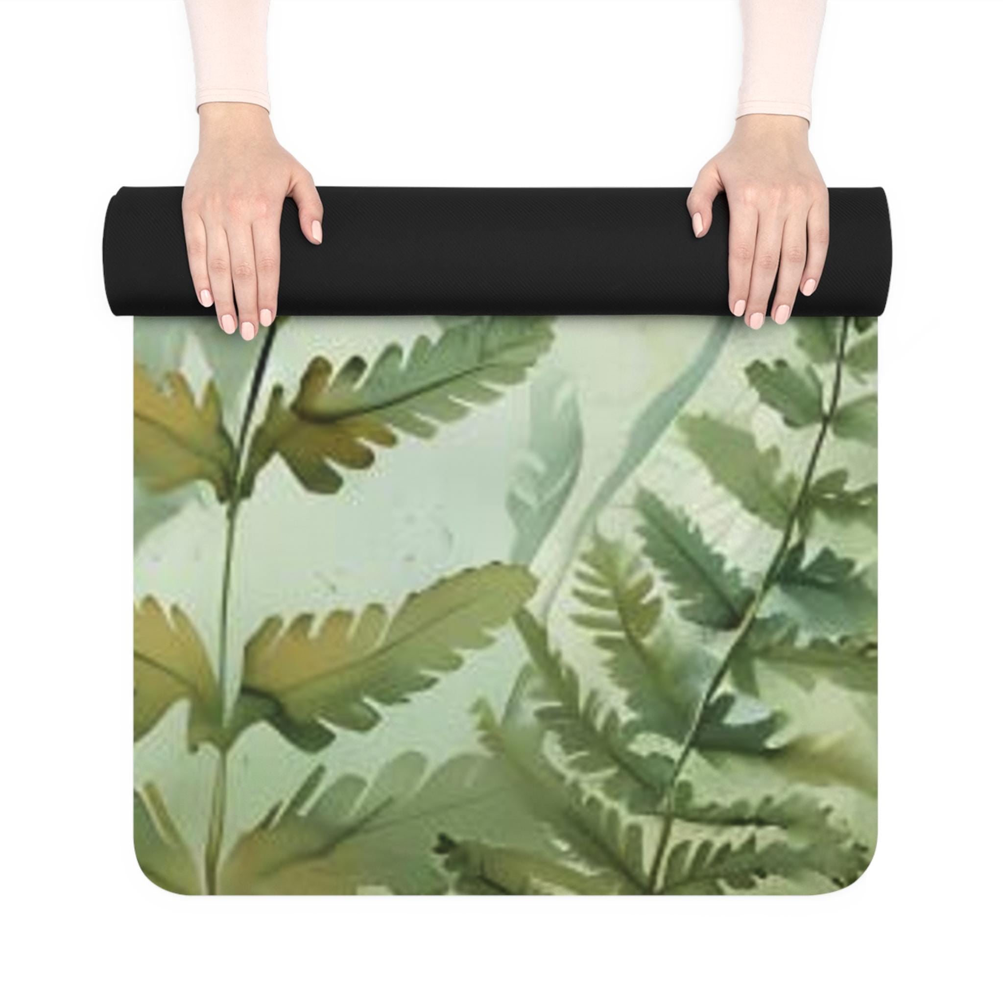 Fern Design Rubber Yoga Mat, Green Wellness, 24x70