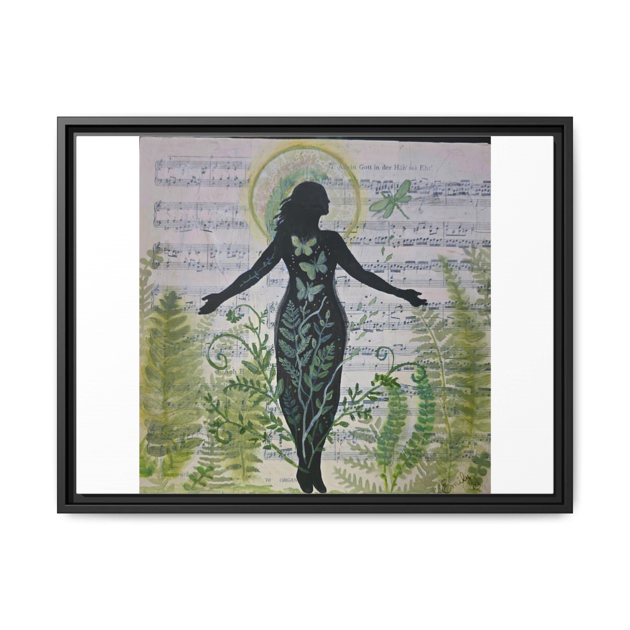 Dragonfly Silhouette Canvas Print, Botanical Wall Art, Healing Mixed Media