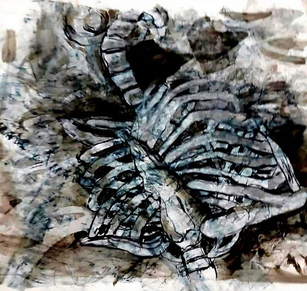Skeleton Ribcage Foam Print - Unique India Ink Artwork for Modern Decor