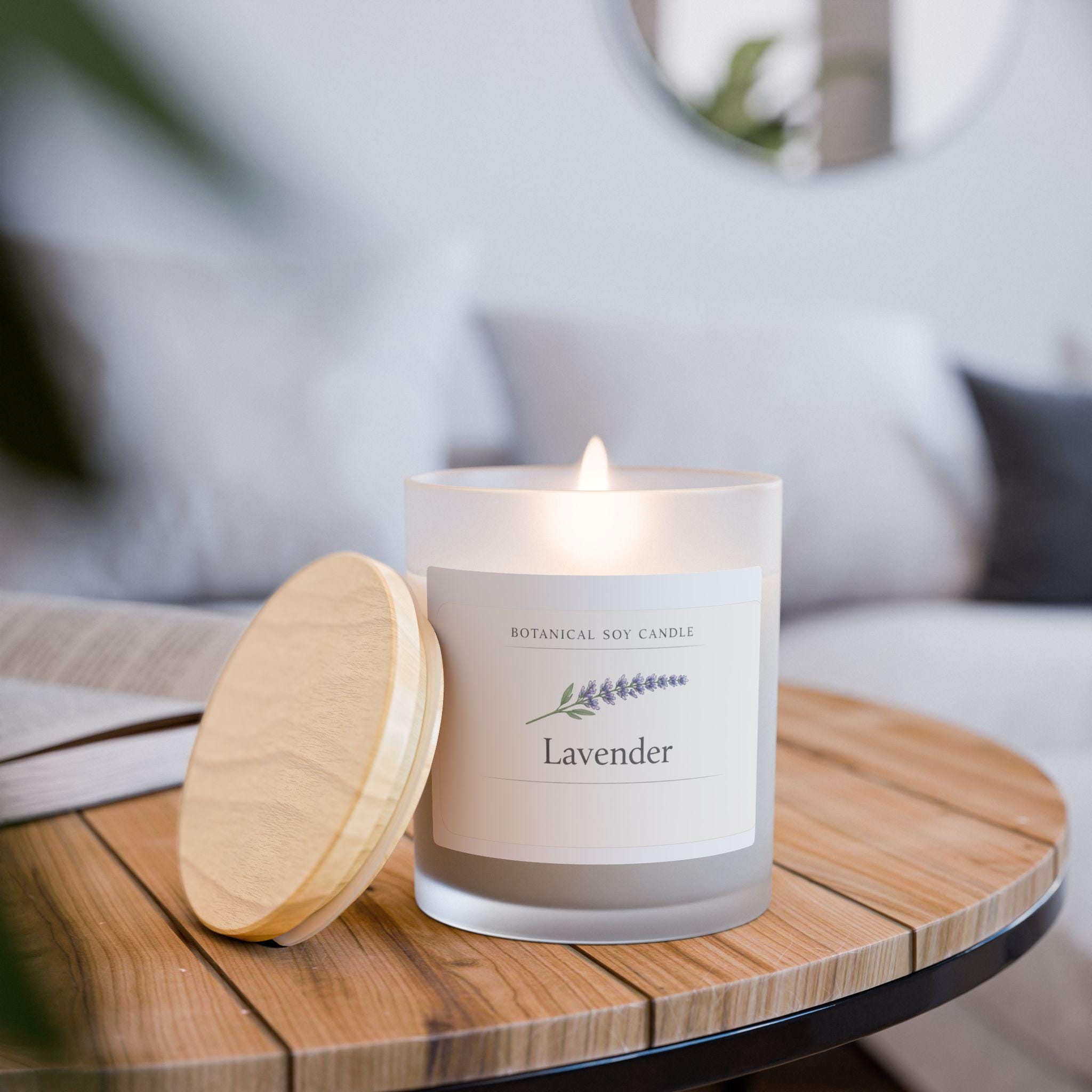 Lavender Botanical Soy Candle | Frosted Jar, Maple Lid, Coconut Wax, Relaxation