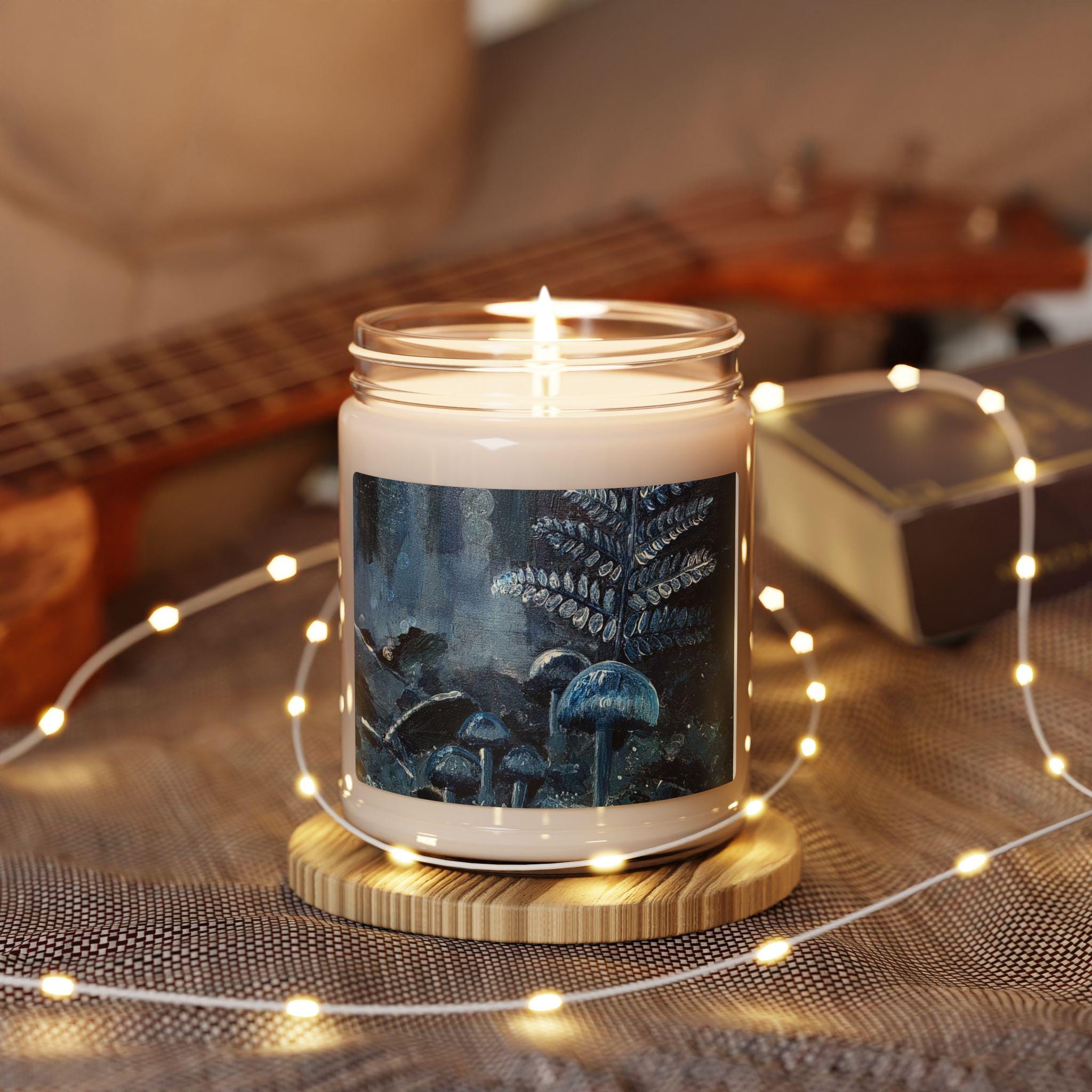 Forest Mushroom Soy Candle, Blue Gray Cozy Home Decor, 9oz
