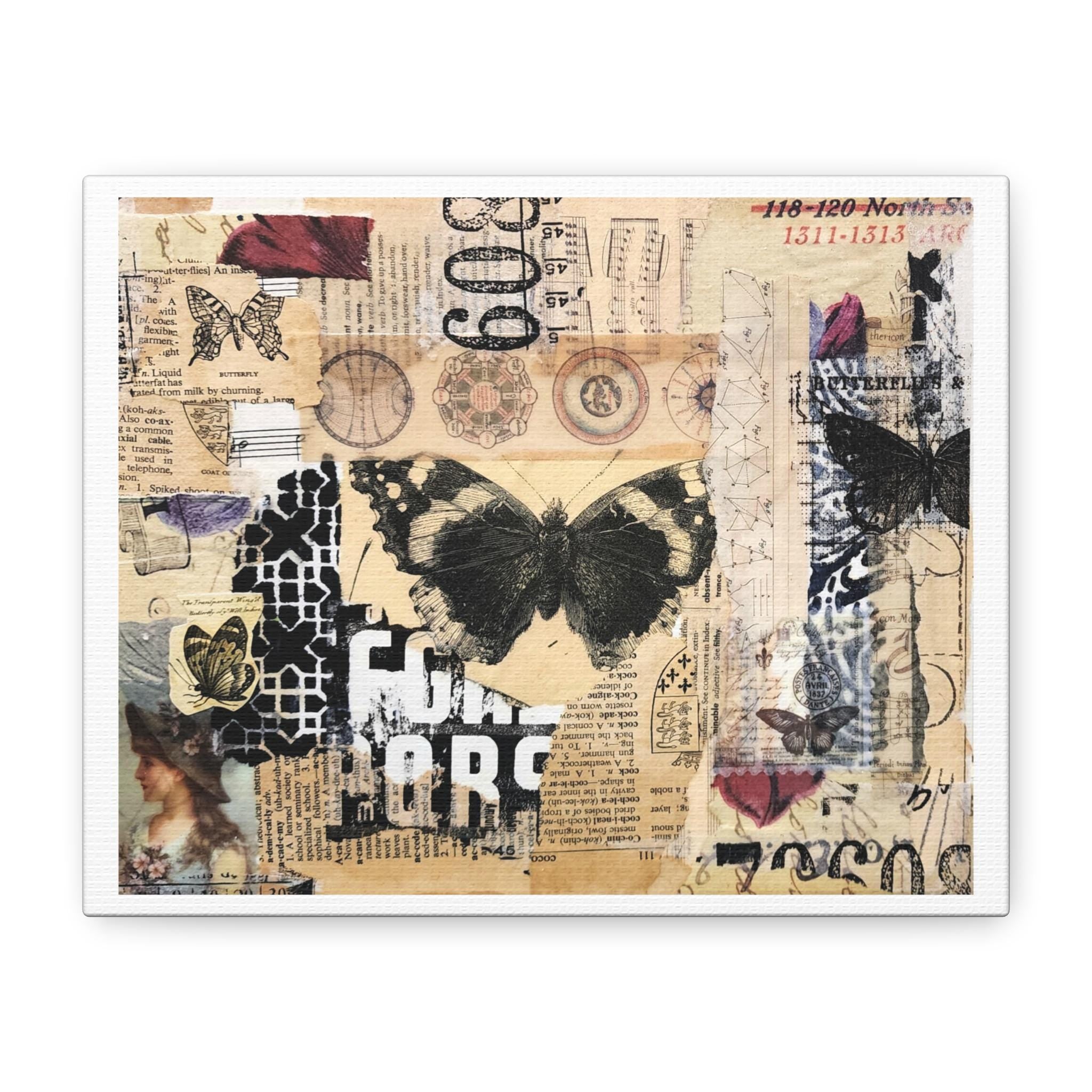 Butterfly Ephemera Art Print, Layered Mixed Media Collage (Digital Download)