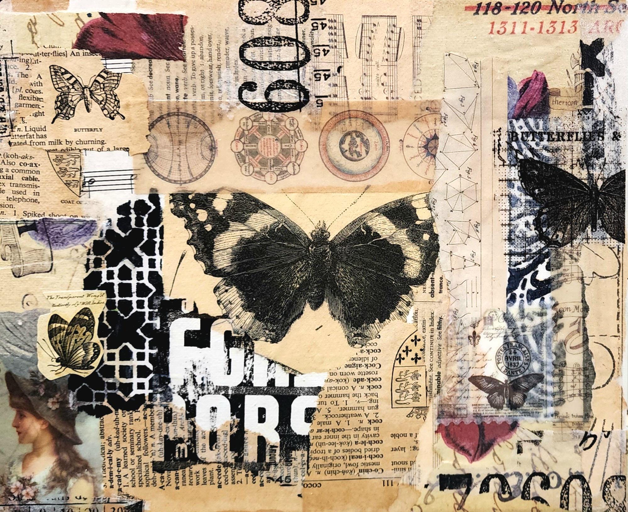Fragments of Her – Digital Collage Print | Mixed Media Butterfly Art