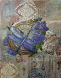 Dragonfly Clock Art, Lavender Floral Handmade Collage