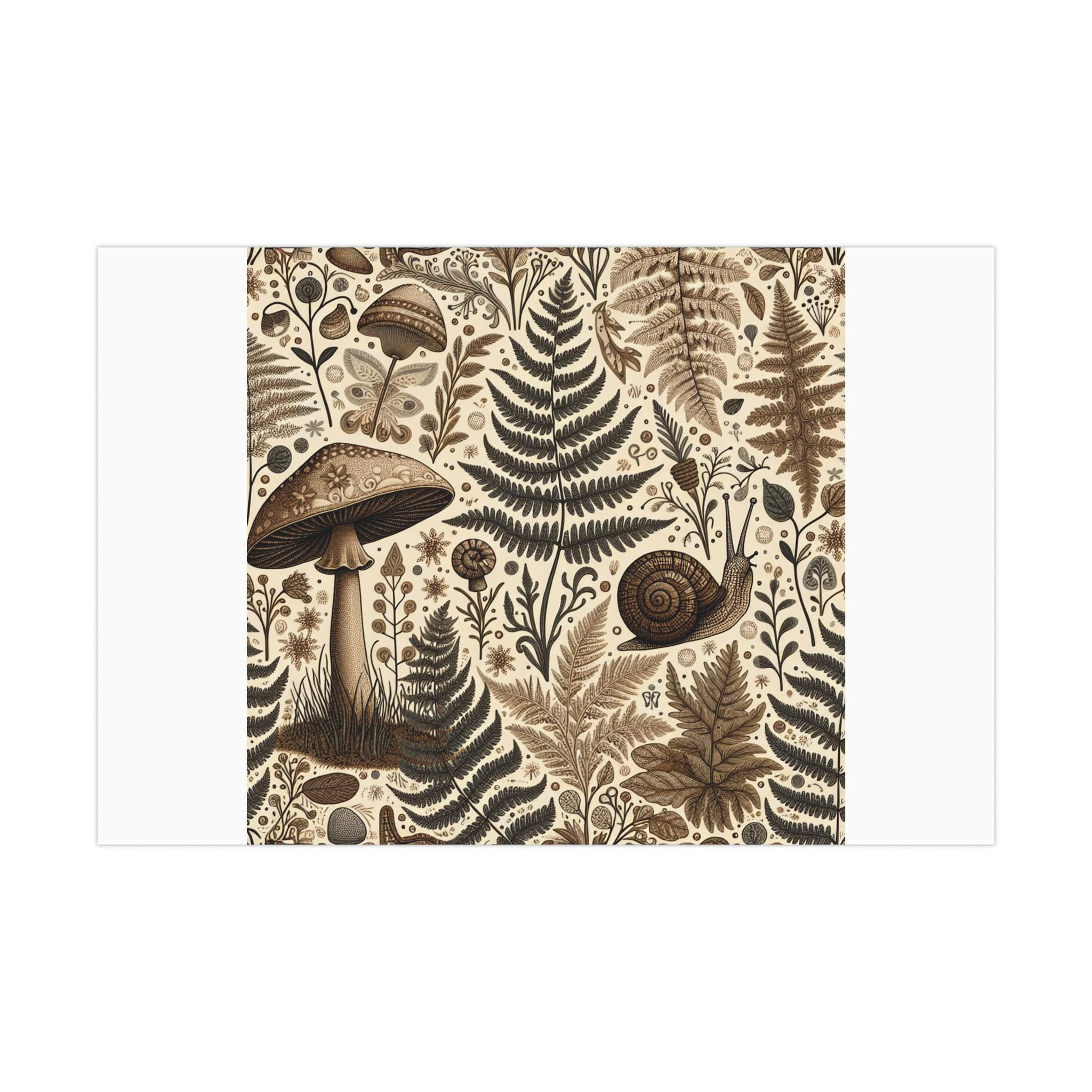Mushroom Snail Fern Wrapping Paper, Cottagecore Gift Wrap