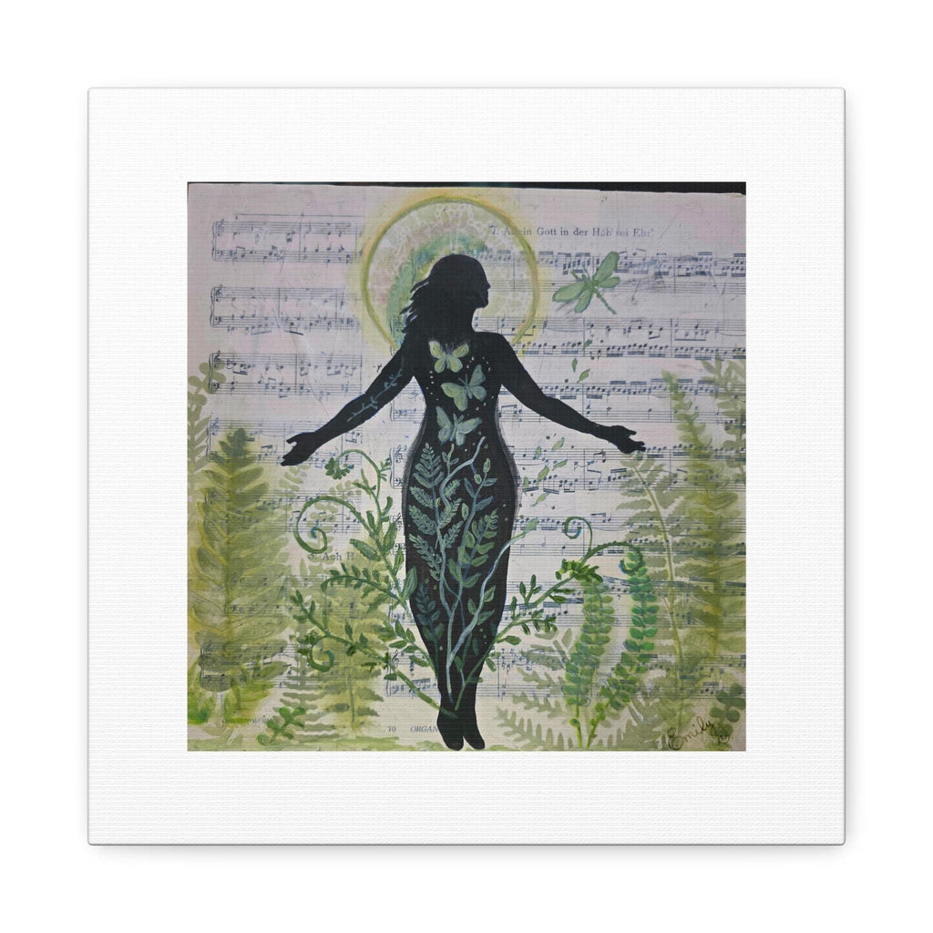 Botanical Dragonfly Silhouette Canvas Print, Healing Mixed Media Wall Art