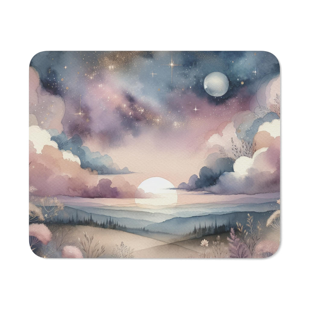 Celestial Dreamscape Mouse Pad, Watercolor Moon and Stars Desk Mat