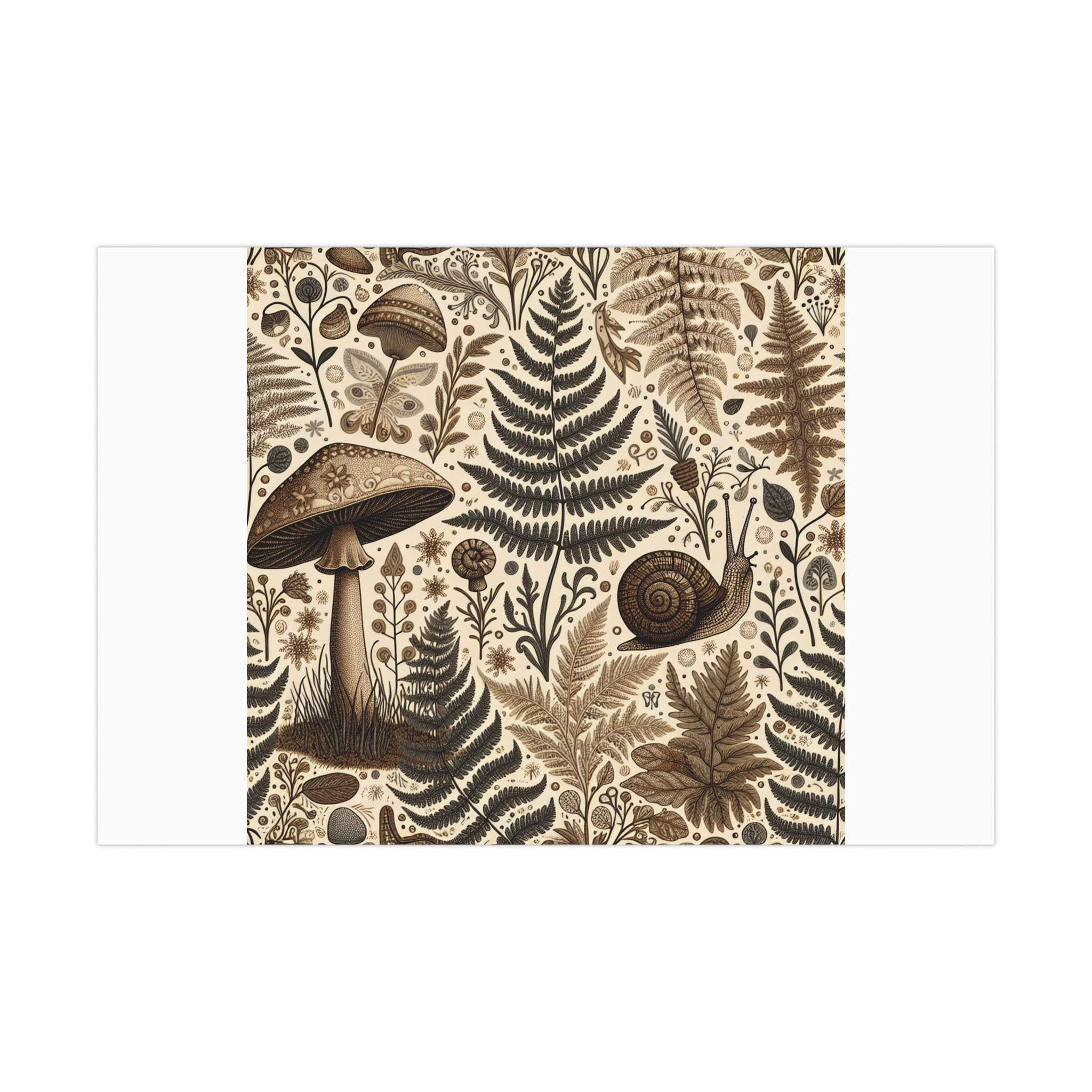 Mushroom Snail Fern Wrapping Paper, Cottagecore Gift Wrap
