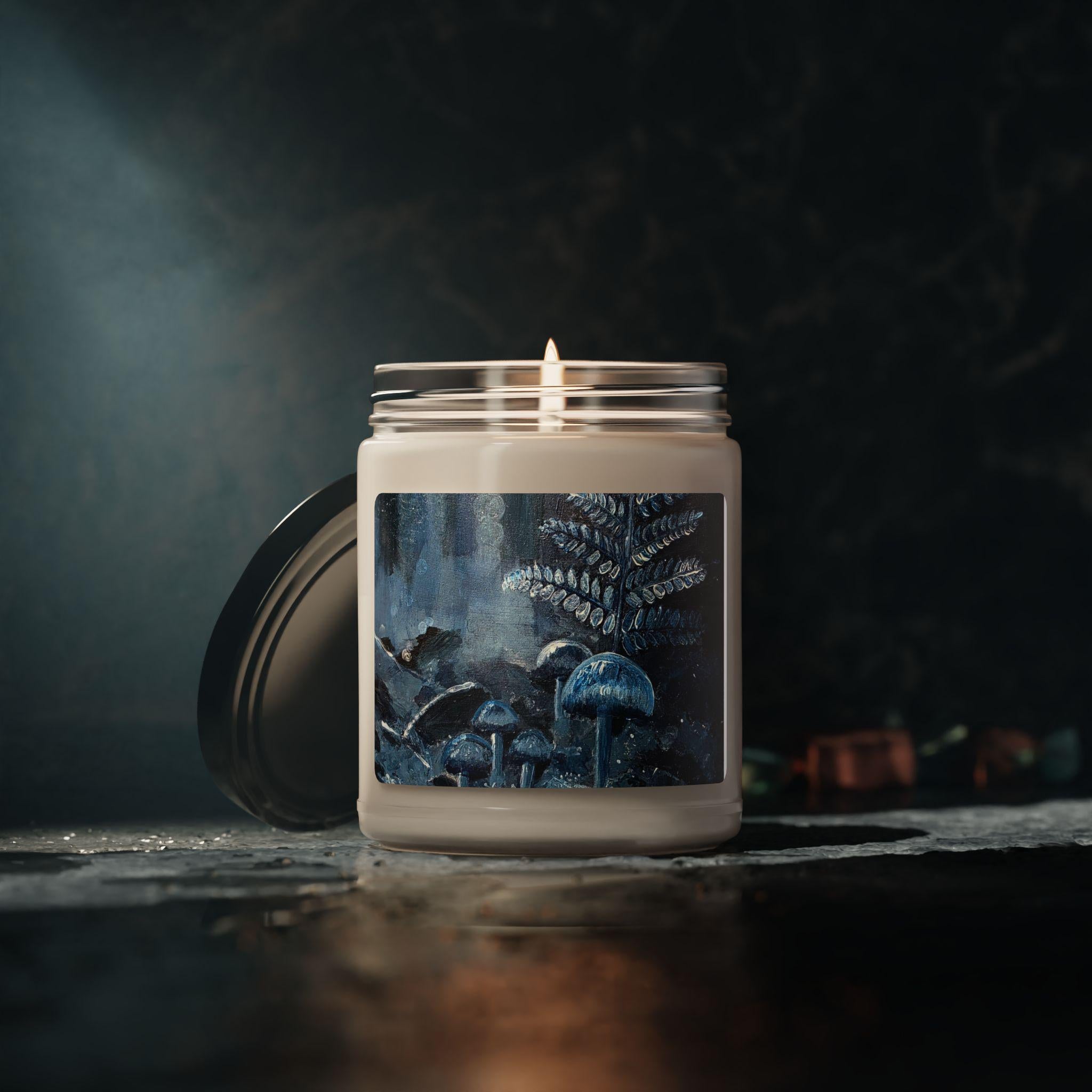 Forest Mushroom Soy Candle, Blue Gray Cozy Home Decor, 9oz
