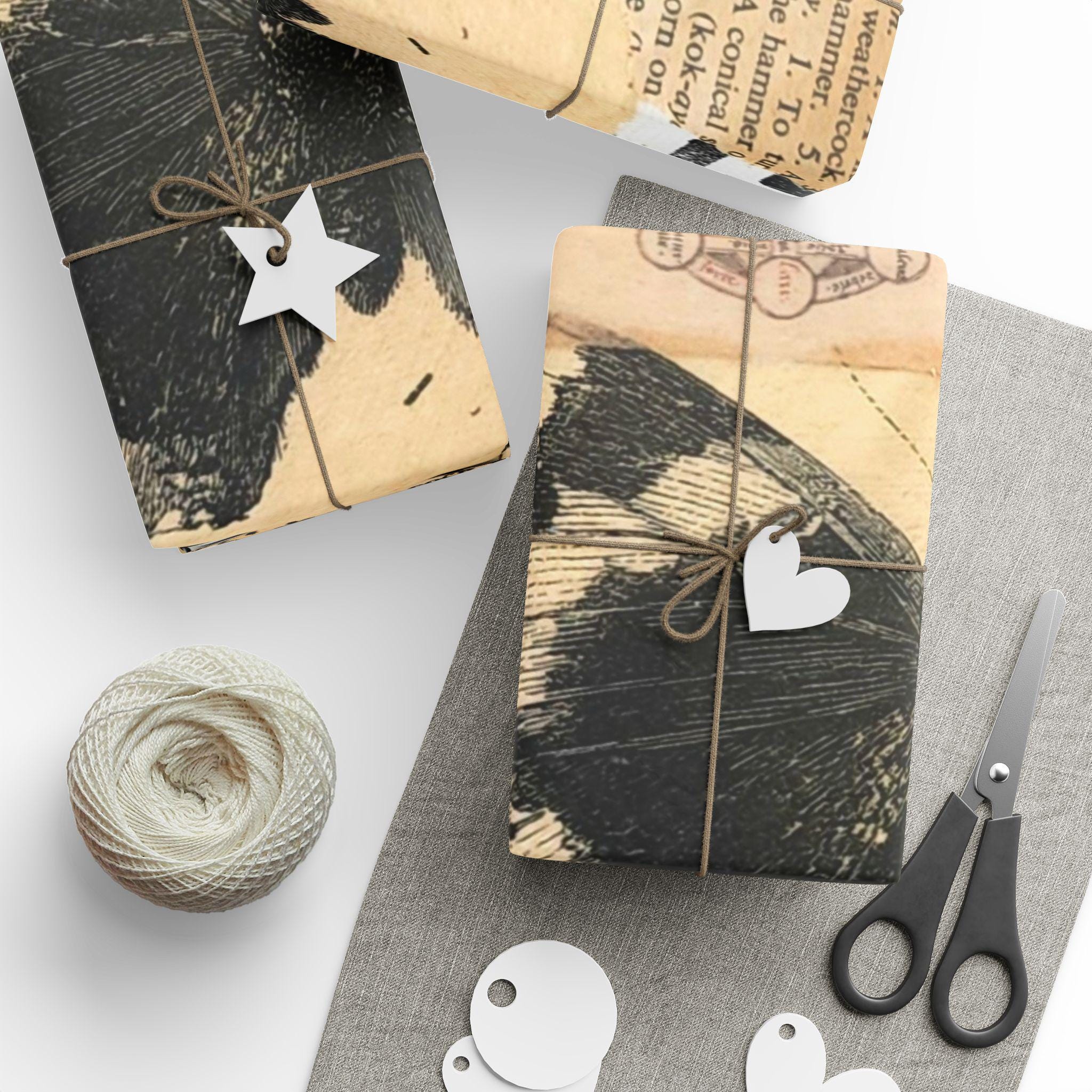 Vintage Butterfly Collage Wrapping Paper | Vintage Newsprint Floral